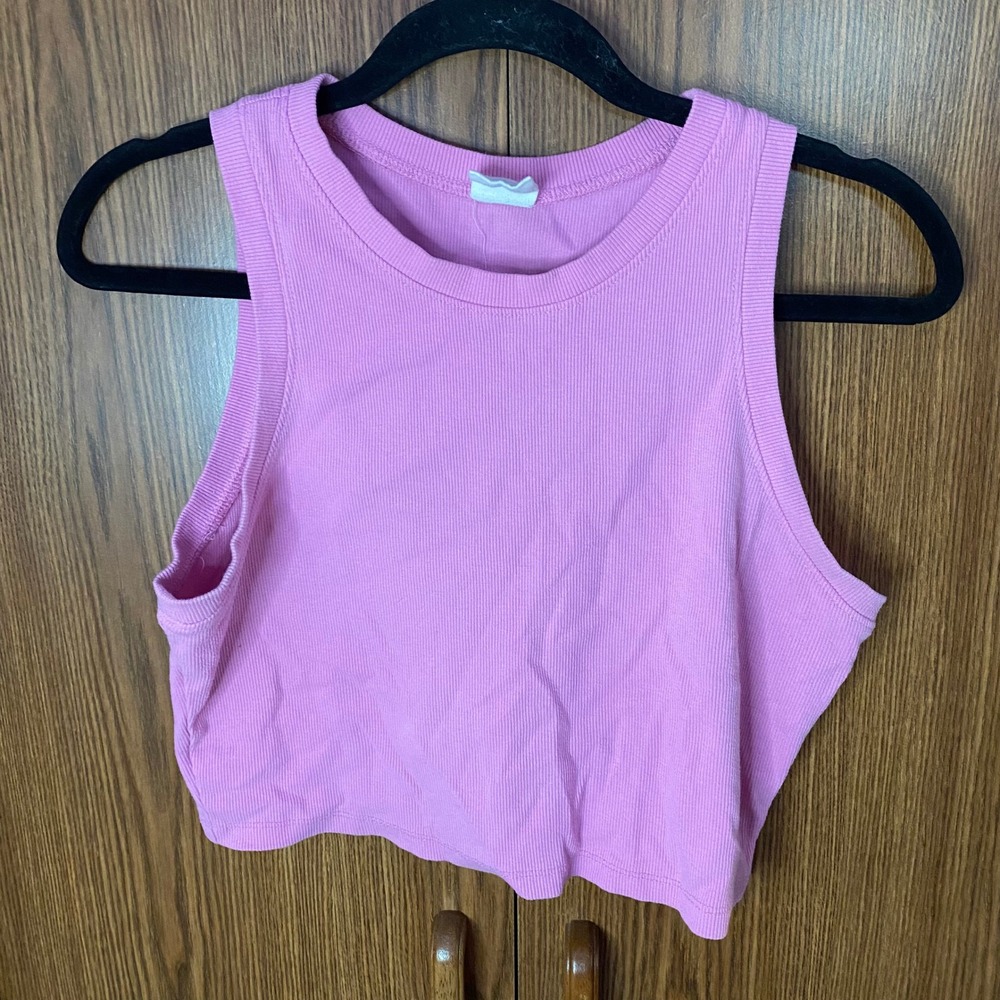 Full‎ Tilt Ribbed Crop Top Womens XL Pink Racerback Sleeveless Tank High Neck